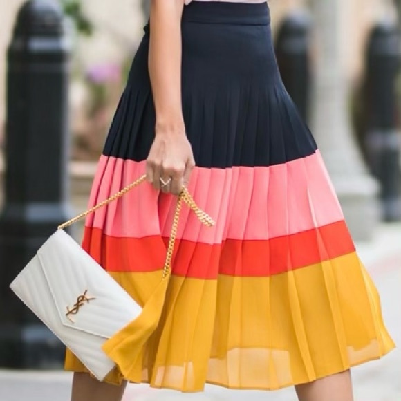 🌈 Ann Taylor, Striped Colorblock Pleated Midi Skirt - Picture 10 of 16
